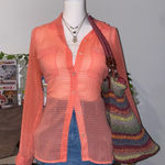 Old Navy 2000s whimsical fairycore orange mesh button up blouse with polka dots Photo 0