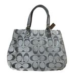 Coach Poppy Signature Sateen Tote Gray Silver Metallic Shoulder Bag Purse Large Photo 6