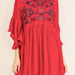 Umgee  Red Floral Embroidered Dress Size XL Women’s Boho Babydoll Photo 0