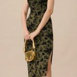 Rihoas Green Jacquard Ruched Slit Midi Dress Size XS Photo 2