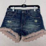 Free People Crochet Lace Trim High Rise Denim Jean Distressed Shorts Sz 25 Photo 3