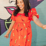 Queen of Sparkles Red and Orange Sequin Chili Pepper Mini Dress Puffed Sleeves Photo 0