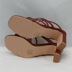 Allegra K Womens Strappy Slip On Summer Sandal 7.5 Burgundy Heels Mob Wife Shoes Photo 5