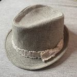 UNBRANDED Straw Lace Trim Tan White Fedora Hat OSFA Photo 1