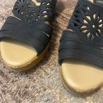 Spring Step  Estella Black Leather Nubuck Wedge Slide Sandals Photo 8