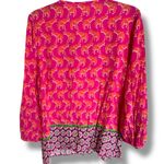 Crown & Ivy Pink Orange Green Elephant Print Top Fringe Ties Preppy L Photo 2