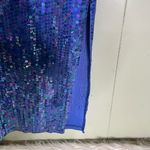 Vintage 90s Iridescent Blue Sequin Open Back Slit Dress by Robert Anthony Size 6 Photo 2