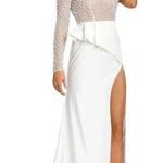 Mac Duggal  One Shoulder Illusion Gown with Pearls  Rhinestones Ivory Size 6 NWT Photo 0