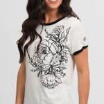 Agnes & Dora  Floral Graphic Ringer Tee‎ T-Shirt, Black and Beige Photo 0