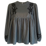 ZARA  Peplum Women’s Top Size 10 Black Floral Embroidery Beaded Blue Photo 0