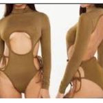 Savage X Fenty Bodysuit Green Shine Strapy Teddy Thong Mock Neck Size M Photo 1