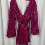 Hello Molly Pink Sequin Static Memory Faux Wrap Mini Dress Sz.M/US 6 Photo 4