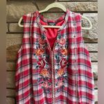 Johnny Was  Nadia Peasant Tank Dress Plaid Red Embroidered Boho Sleeveless Large Photo 6