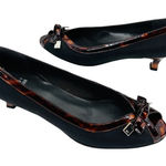 Stuart Weitzman  Fabric Open Toe Heel Patent Leather Tortoise Trim Size 8.5N Photo 0