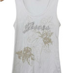 Guess Y2K Rhinestone White Ribbed Tank Top Sz M Photo 0