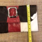 BLACK & WHITE Clutch with Red Leather Belt Accent Silver Buckle Photo 2