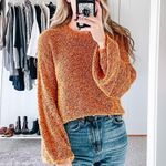 Orange Popcorn Knit Balloon Sleeve Pullover Sweater Photo 0