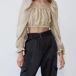 ZARA cream voluminous puff sleeve square neck ruffle crop top Photo 3
