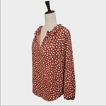 J.Crew  Women Blouse xs Brown White Print Long Sleeve V Neck Casual Ruffle Photo 4