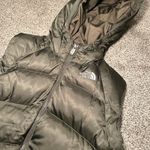 The North Face  Women's Olive Green Hooded Nuptse Vest 550 goose filled Photo 2