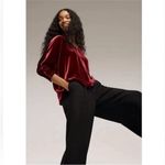 Eileen Fisher EILEEN FISHER Burgundy Red Velvet V-Neck Top Blouse Boxy Silk Dolman Size Large Photo 3