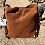 Haute Hippie | Honey Tan Suede Bucket Bag w/ Fringe and Adjustable Buckle Photo 5