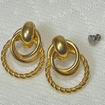 Vintage 80s Gold Tone Rope Twist Door knocker Earrings Photo 3