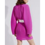 Solace London  Tanzy Fuchsia Pleated White Bow Long Sleeve Mini Cocktail Dress Photo 2