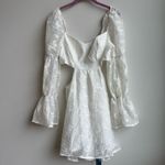 Cider NWT  Floral Jacquard Cut Out Long Sleeve Puffy Mini White Dress Size Small Photo 2