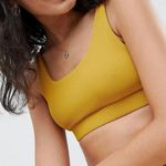 Kulani Kinis Bikini Top Medium NWT Crop Ribbed Mustard Swim Beach Rib Resort Photo 0