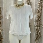 Michael Kors  White Lace Blouse Women’s M Fringe Hem‎ Short Sleeve Top Classic Photo 1