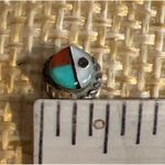 Vtg Sterling Silver Zuni Sun Face God Earrings Inlay Mother Pearl Coral 3/16" Red Photo 6