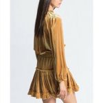 Storia Golden Yellow Brown Velvet Ruffle Boho Tassel Mini Dress Size Medium Photo 9