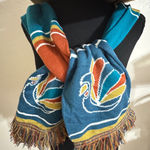 Bohemian Ventures Endurance Teal Orange Bird Knit Scarf Fringe OLDSTOCK Photo 0