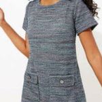Loft  Tweed Button Pocket Short Shift Dress Blue Sz 12 Photo 0