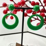 Emerald Green Hoop Earrings with Bead Accent Photo 0