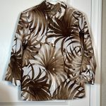 Tommy Bahama  Cotton Palm Frond Button Down Blouse White Brown Medium #0949-AZ Photo 1