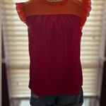 SheIn Colorblock Ruffle Sleeve Top - Red and Orange Photo 1