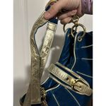 Vintage Blue Suede Purse Gold chain Shoulder Photo 6