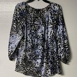 St. John  Shirt Women Size 6 Gray Polka Dot Bow Tie Front Silk Spandex Blend Photo 0