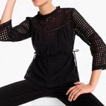 J.Crew Point Sur Black Eyelet Lace Top Long Sleeve Cinch Tie Waist 2 Photo 1