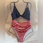 Blooming Jelly Womens One Piece Swimsuit High Cut Out American Flag Large L Blue Photo 1