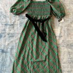 INC International Concepts Green Red Metallic Plaid Belted Midi Dress Small Photo 1