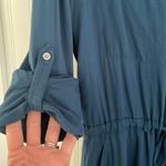 Lou & grey blue button up roll tab sleeve cinch waist shirt dress pockets XS Photo 6