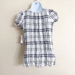 Black and White Smocked Blouse with Cap Sleeves and Rounded Neckline Size M Photo 1