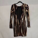 SUNSET + SPRING Sequin Stripe Velvet Long Sleeve‎ Cocktail Mini Dress Size Small Gold Photo 11
