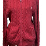 Ralph Lauren Sport Red Cable Knit Zip-Up Hoodie Sweater Womens XL Y2K Preppy Photo 0