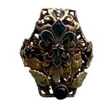 Antique Adjustable Fleur de Lis Gripoix Glass Onyx Large Georgian/Victorian Ring Brown Photo 7