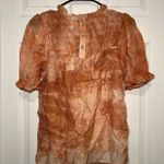 Anthropologie By the River Size Small Orange Peach High Neck Smocked Fall Blouse Photo 0