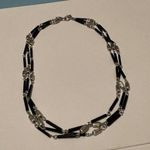 Black Bead Signed EMMONS Costume Necklace - Silver Tone /  Multi Strand Chain Photo 0